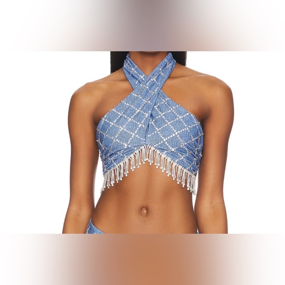 Beach Riot Blue and White Crop Top